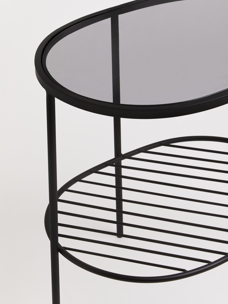 Trento Grey Glass and Black Finish 2 Tier Side Table