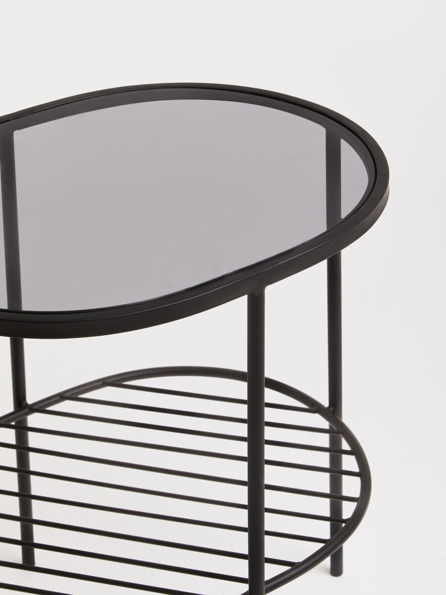 Trento Grey Glass and Black Finish 2 Tier Side Table