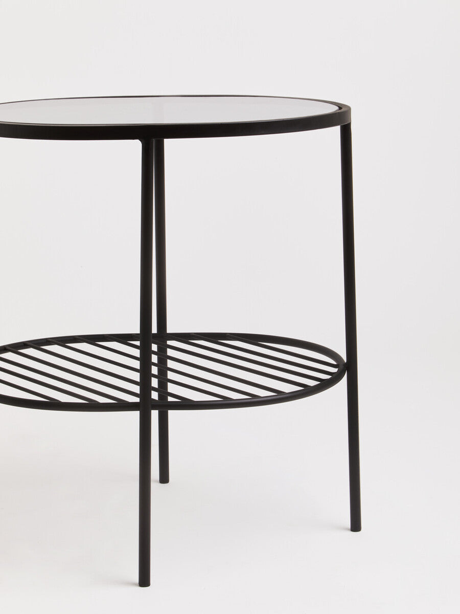 Trento Grey Glass and Black Finish 2 Tier Side Table