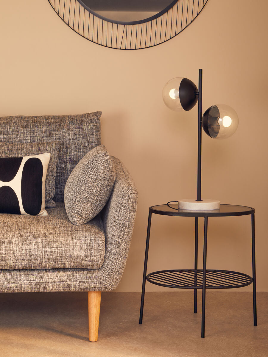 Trento Grey Glass and Black Finish 2 Tier Side Table
