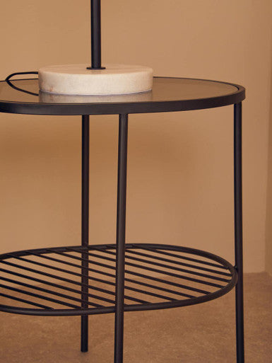Trento Grey Glass and Black Finish 2 Tier Side Table