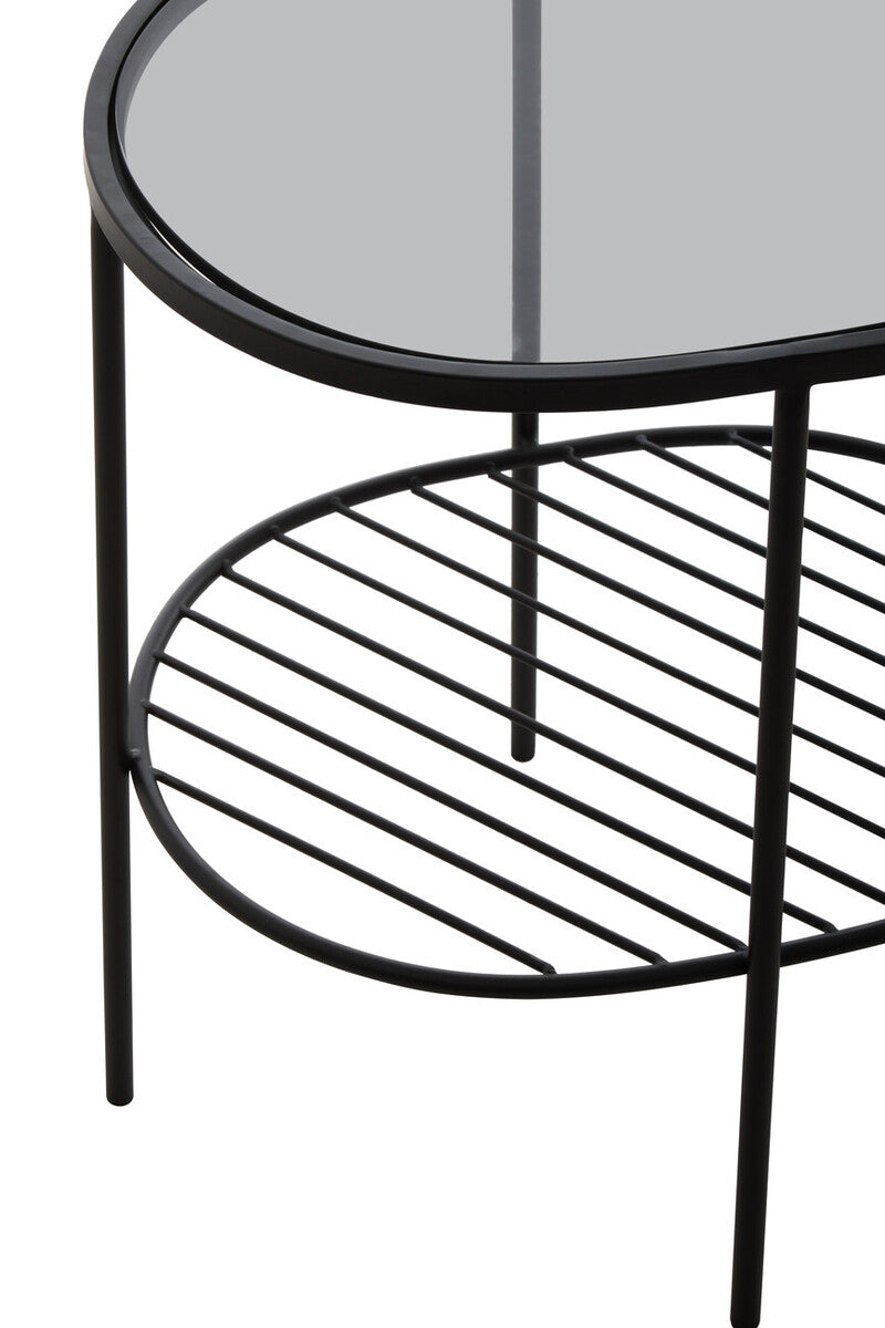Trento Grey Glass and Black Finish 2 Tier Side Table