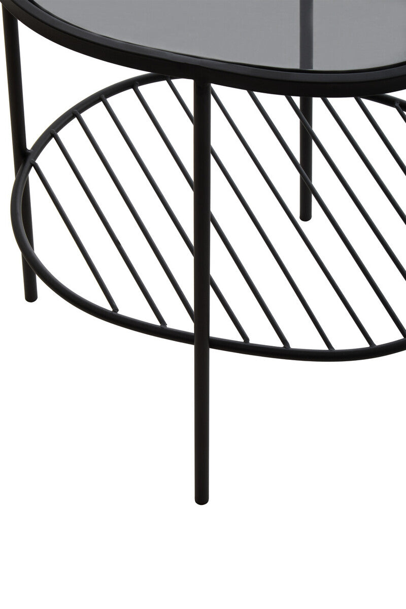Trento Grey Glass and Black Finish 2 Tier Side Table