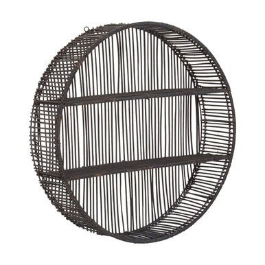 Batu Black Rattan and Metal Large Round Wall Shelf