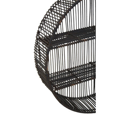 Batu Black Rattan and Metal Large Round Wall Shelf