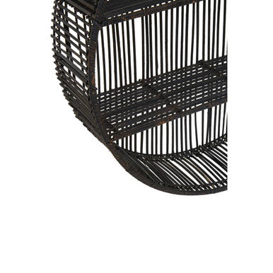 Batu Black Rattan and Metal Large Round Wall Shelf