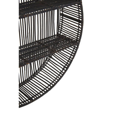 Batu Black Rattan and Metal Large Round Wall Shelf
