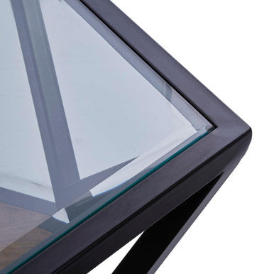 Cibo Clear Glass Hexagonal Coffee Table with Black Finish Frame