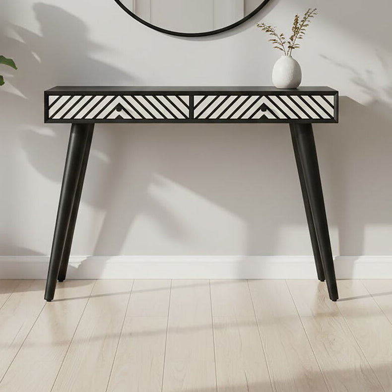 Boho Black and White Acacia Wood 2 Drawer Console Table