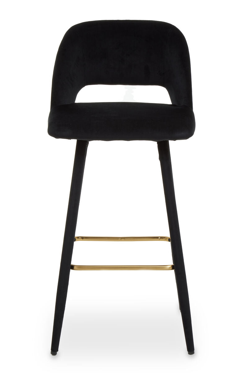 Warren Black Velvet Bar Chair with Gold Finish Footrest