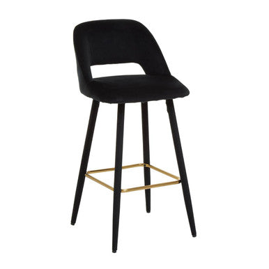 Warren Black Velvet Bar Chair with Gold Finish Footrest