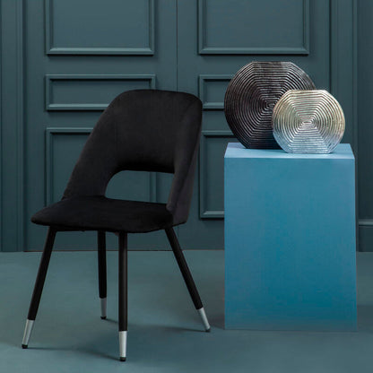 Warren Black Velvet Dining Chair with Silver Finish Tips