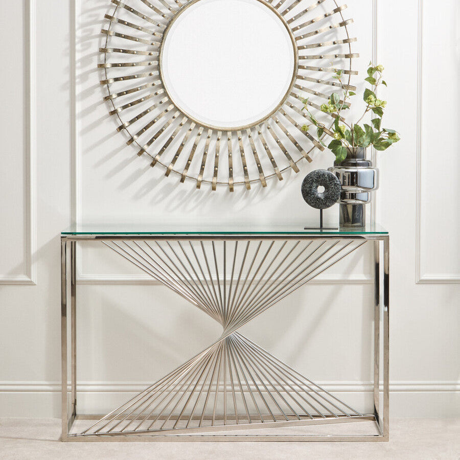 Amella Clear Glass Console Table with Silver Finish Frame
