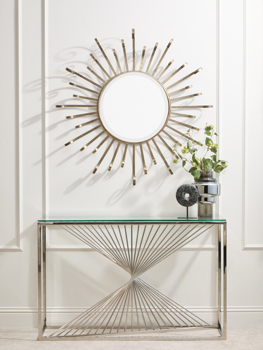Amella Clear Glass Console Table with Silver Finish Frame