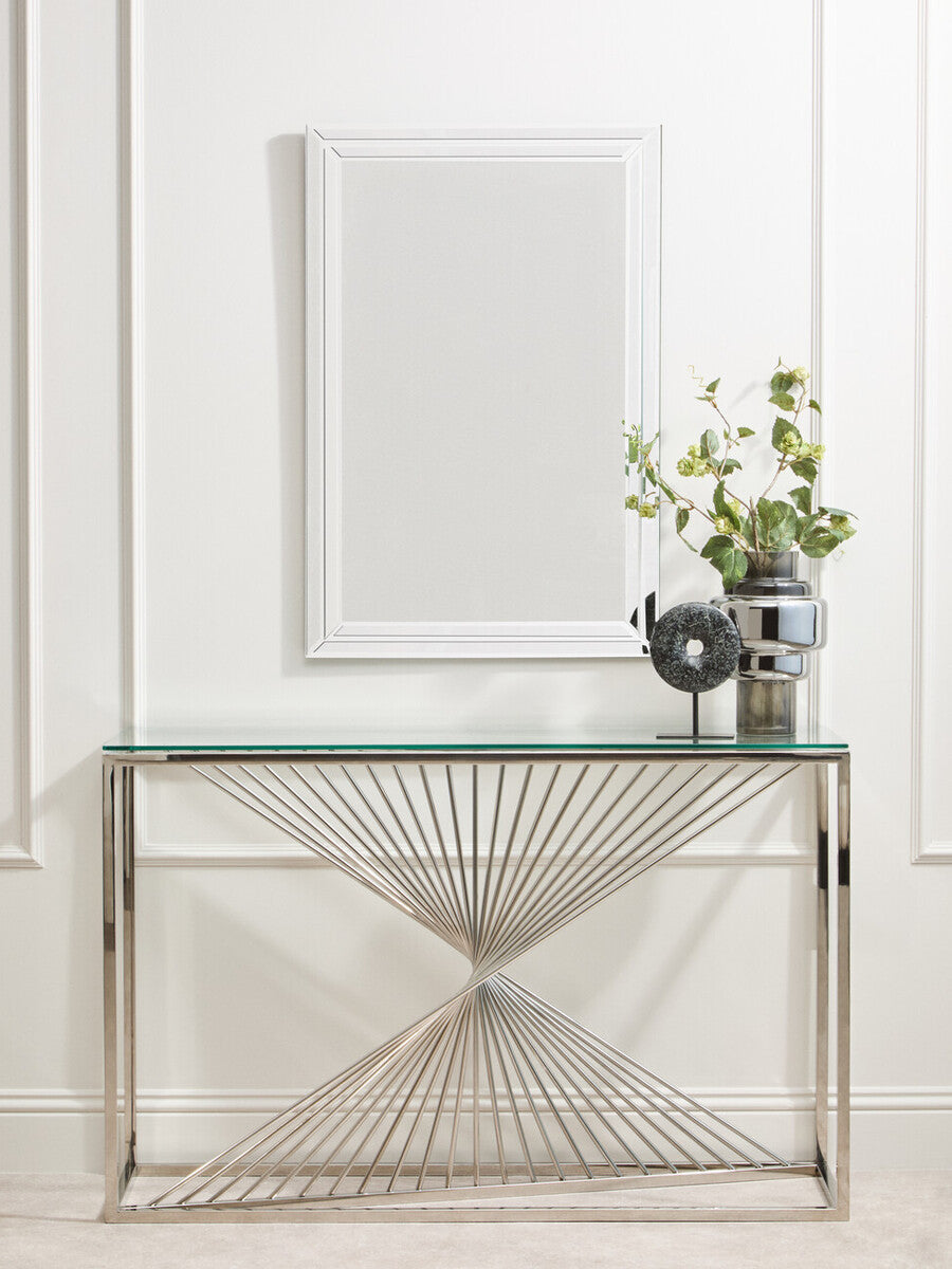 Amella Clear Glass Console Table with Silver Finish Frame