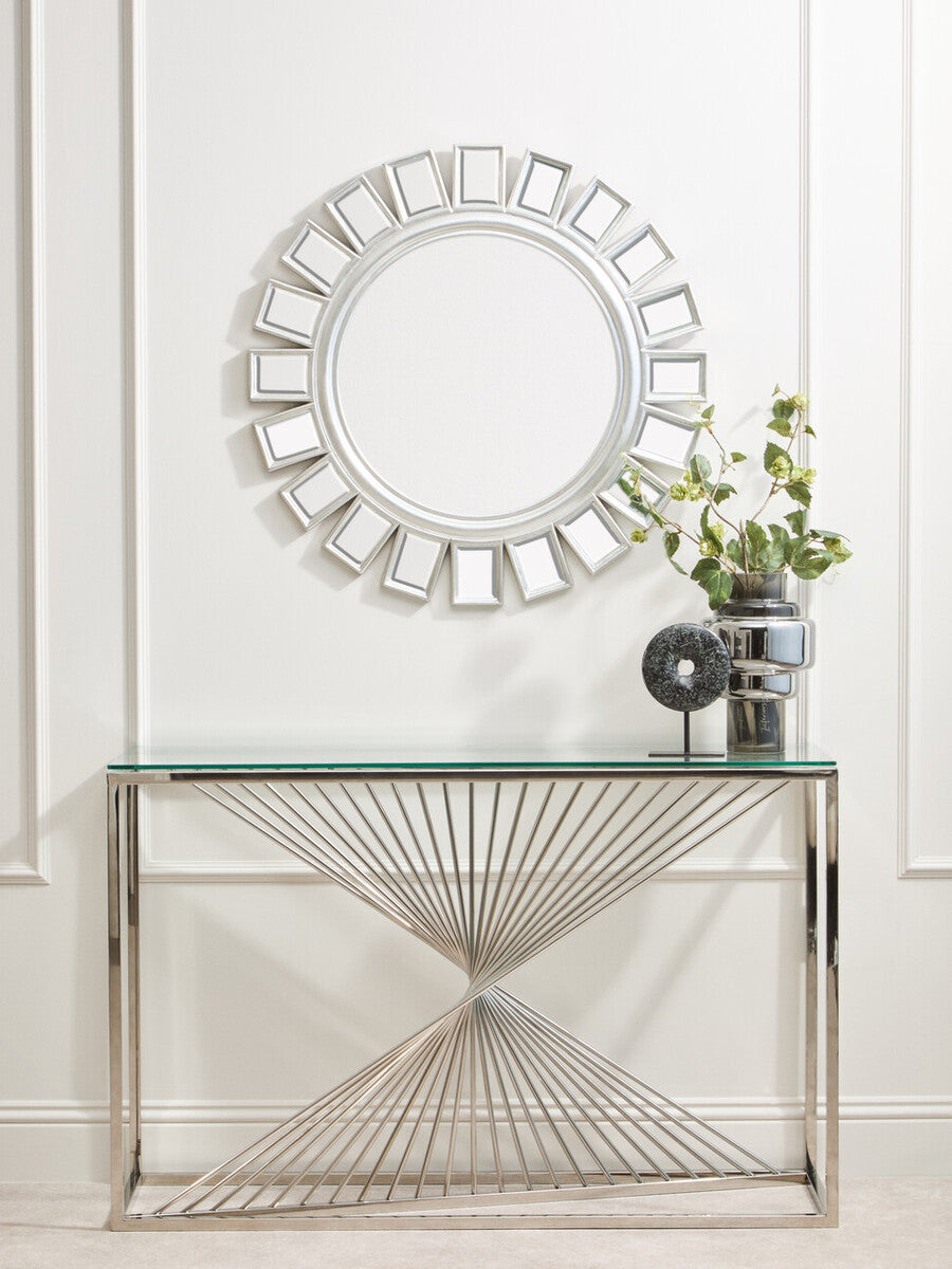 Amella Clear Glass Console Table with Silver Finish Frame