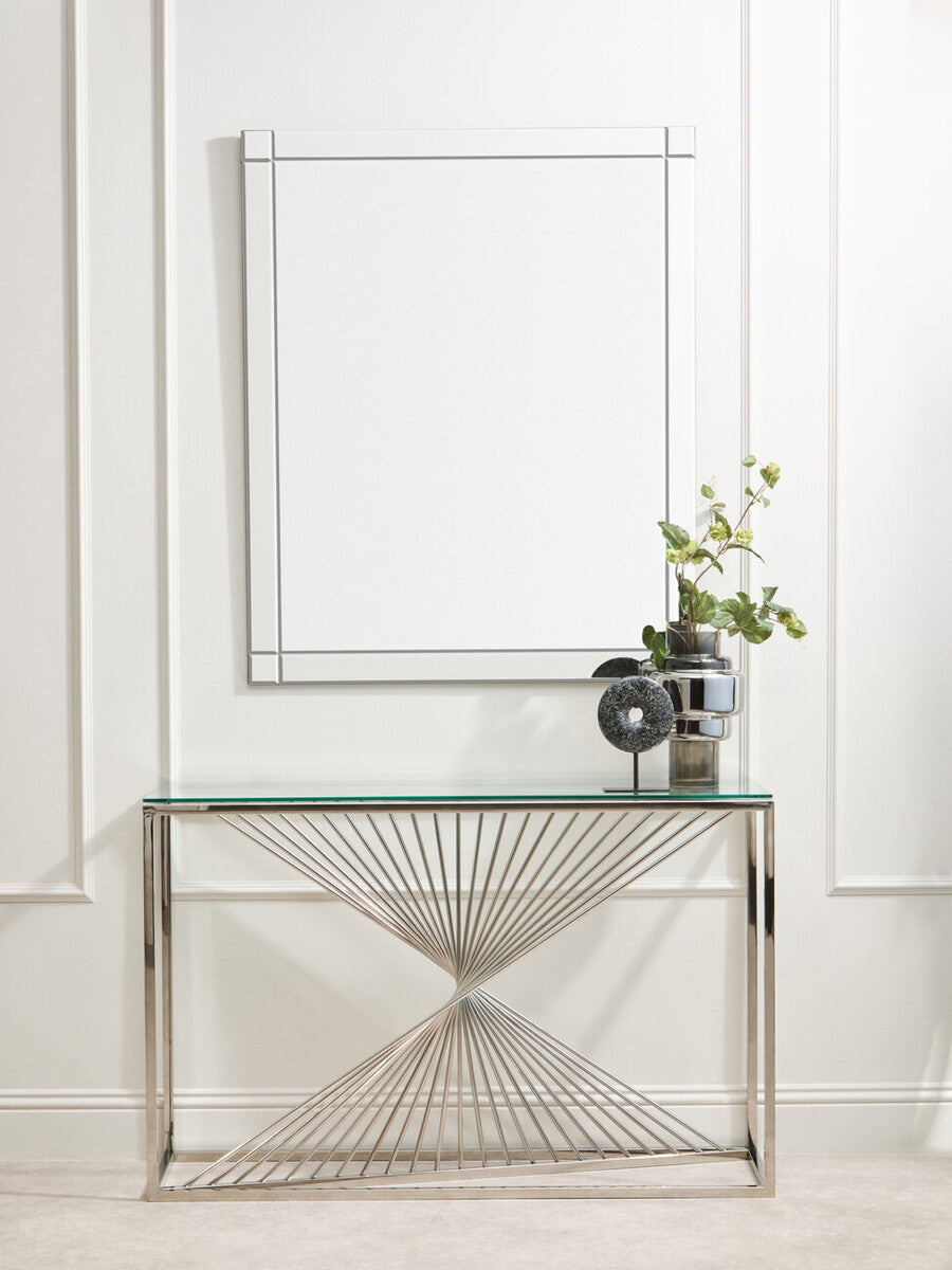 Amella Clear Glass Console Table with Silver Finish Frame