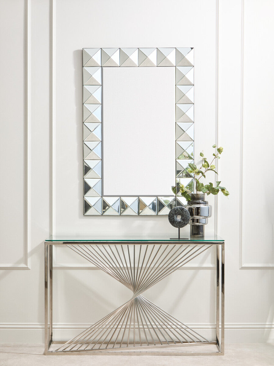 Amella Clear Glass Console Table with Silver Finish Frame
