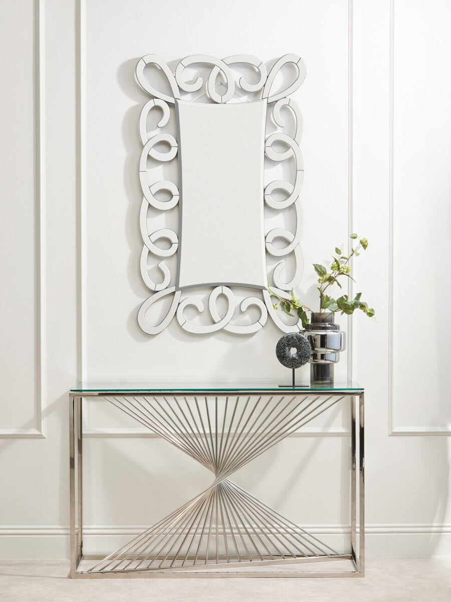 Amella Clear Glass Console Table with Silver Finish Frame