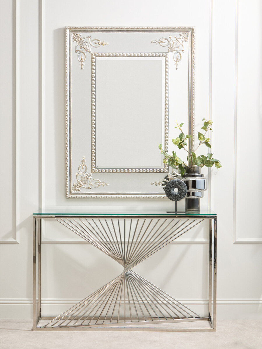 Amella Clear Glass Console Table with Silver Finish Frame