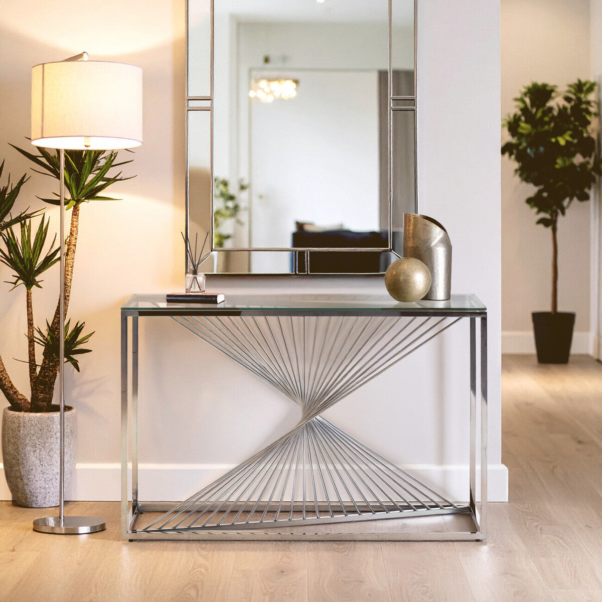 Amella Clear Glass Console Table with Silver Finish Frame