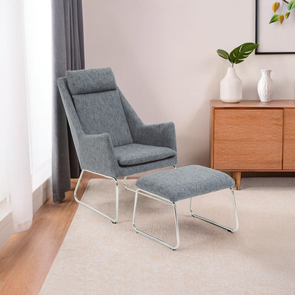 Azalea Grey Fabric Lounge Chair and Footstool Set