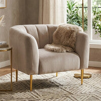 Yasmeen Silver Grey Velvet Channel Tufted Armchair