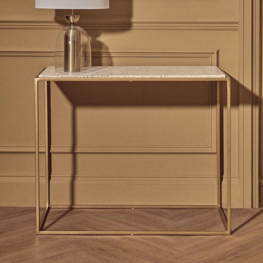 Templar White Marble and Gold Finish Console Table