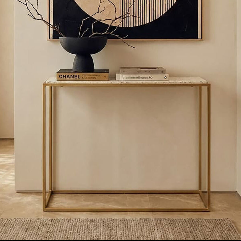 Templar White Marble and Gold Finish Console Table