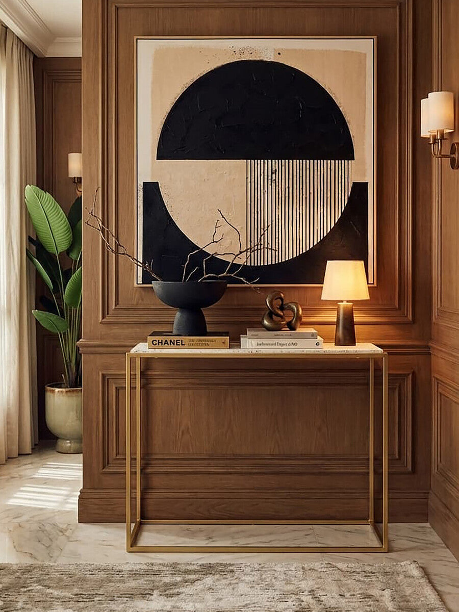Templar White Marble and Gold Finish Console Table