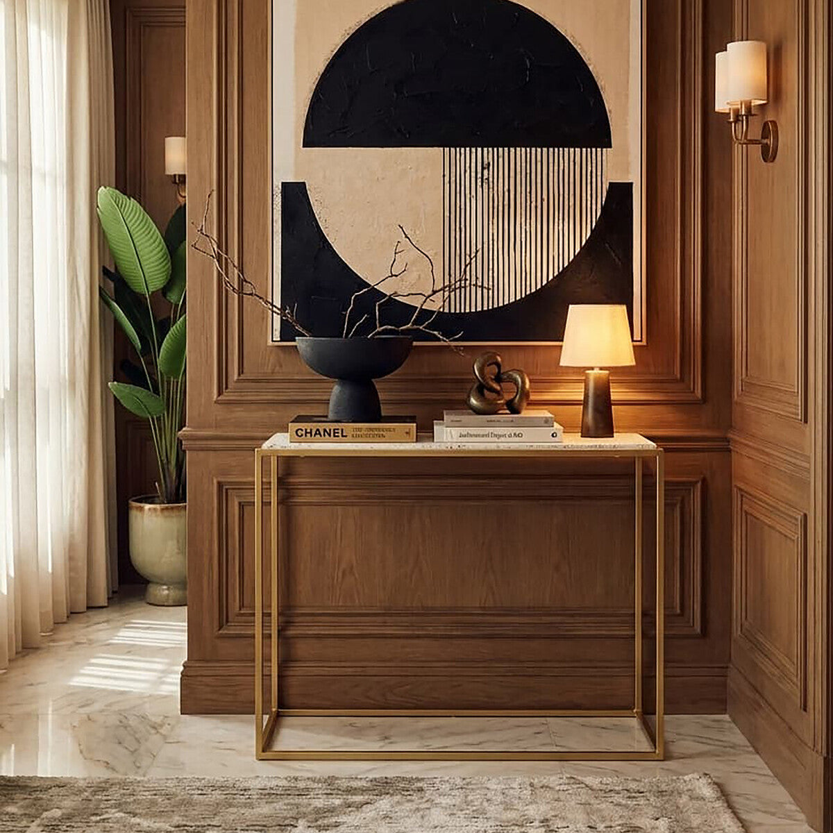 Templar White Marble and Gold Finish Console Table