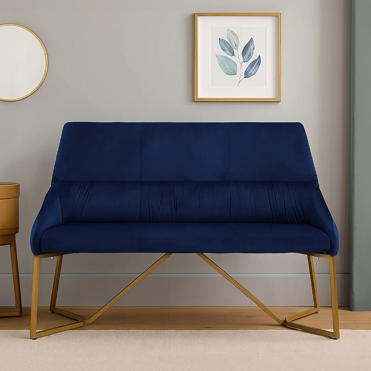 Vieste Midnight Blue Velvet Bench with Backrest
