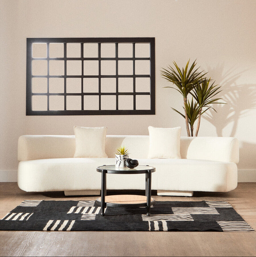 Cebu Black Wood and Natural Rattan Round Coffee Table