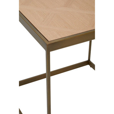 Grenoble Oak Veneer Side Table with Brushed Brass Frame
