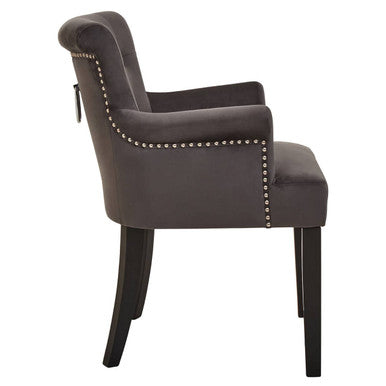 Doucet Grey Velvet Dining Chair with Ring Back