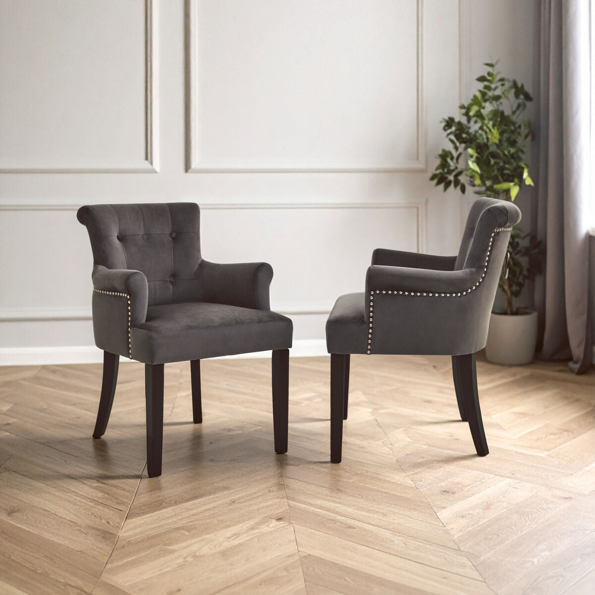 Doucet Grey Velvet Dining Chair with Ring Back