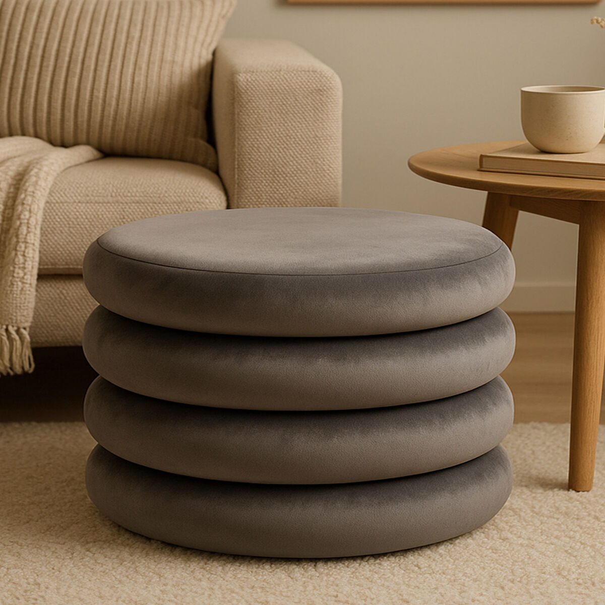 Hartford Grey Velvet Round Stool