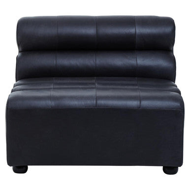 King Antique Black Leather Armless Modular Sofa Chair
