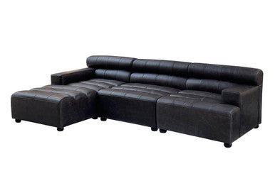 King Antique Black Leather Armless Modular Sofa Chair