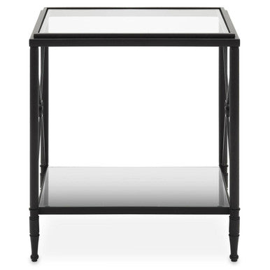 Axis Clear Glass 2 Tier Side Table with Black Finish Frame