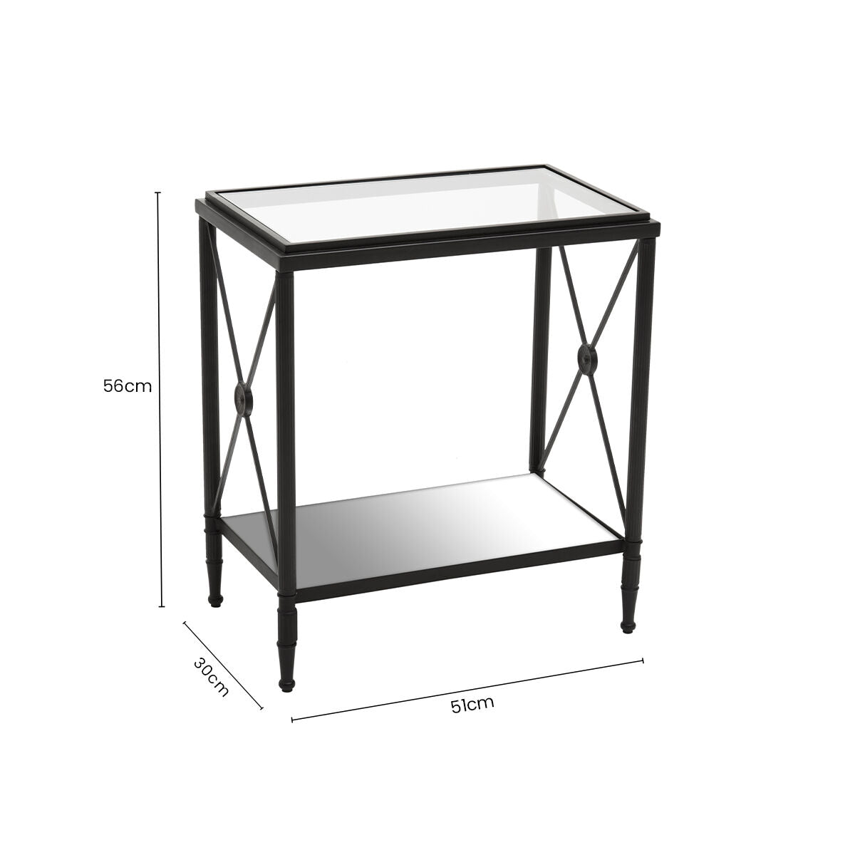 Axis Clear Glass 2 Tier Side Table with Black Finish Frame