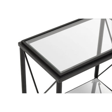 Axis Clear Glass 2 Tier Side Table with Black Finish Frame