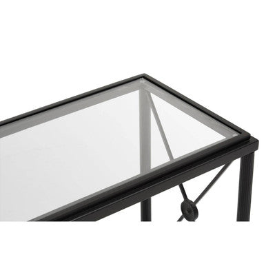 Axis Clear Glass 2 Tier Side Table with Black Finish Frame