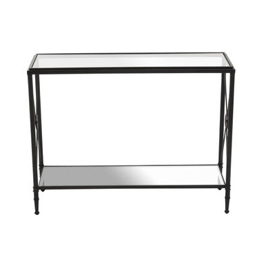 Axis Clear Glass 2 Tier Console Table with Black Metal Frame