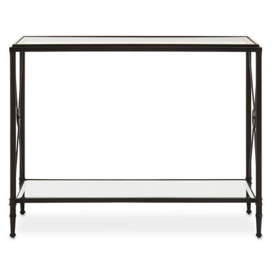 Axis Clear Glass 2 Tier Console Table with Black Metal Frame
