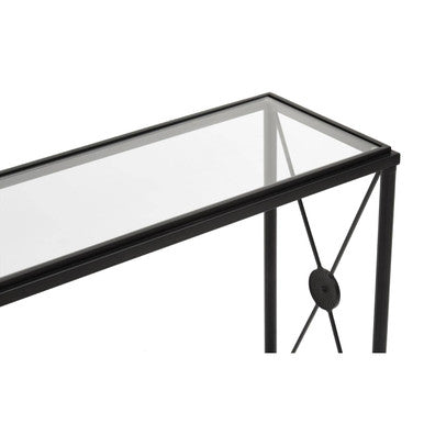 Axis Clear Glass 2 Tier Console Table with Black Metal Frame