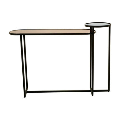 Cercle Smoked Mirror 2 Tier Console Table with Black Frame