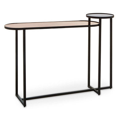 Cercle Smoked Mirror 2 Tier Console Table with Black Frame