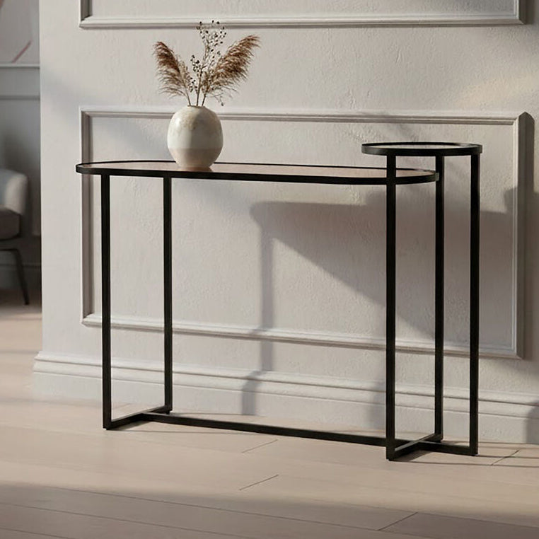Cercle Smoked Mirror 2 Tier Console Table with Black Frame