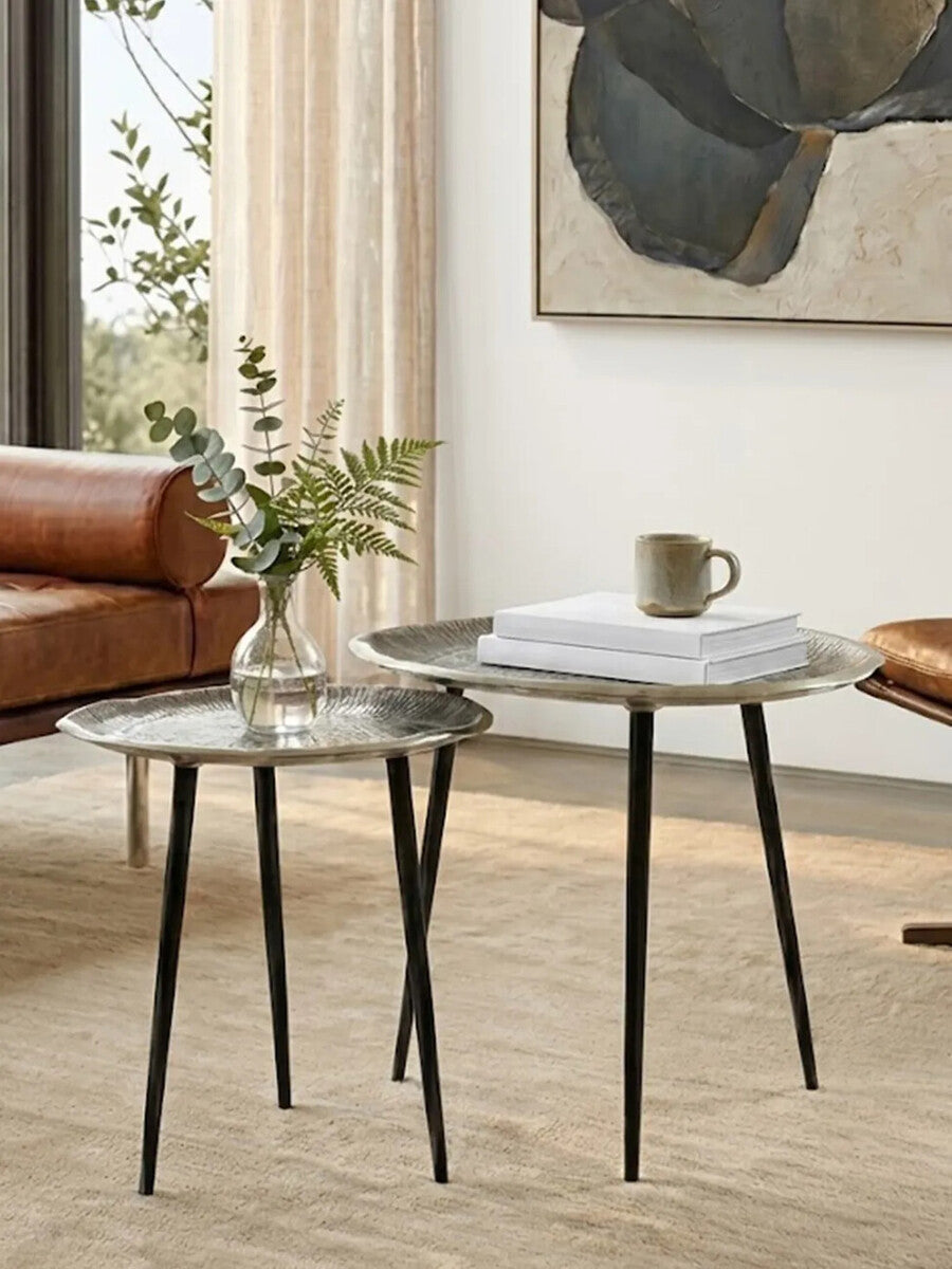 Silva Silver Finish Oak Effect Set of 2 Side Tables